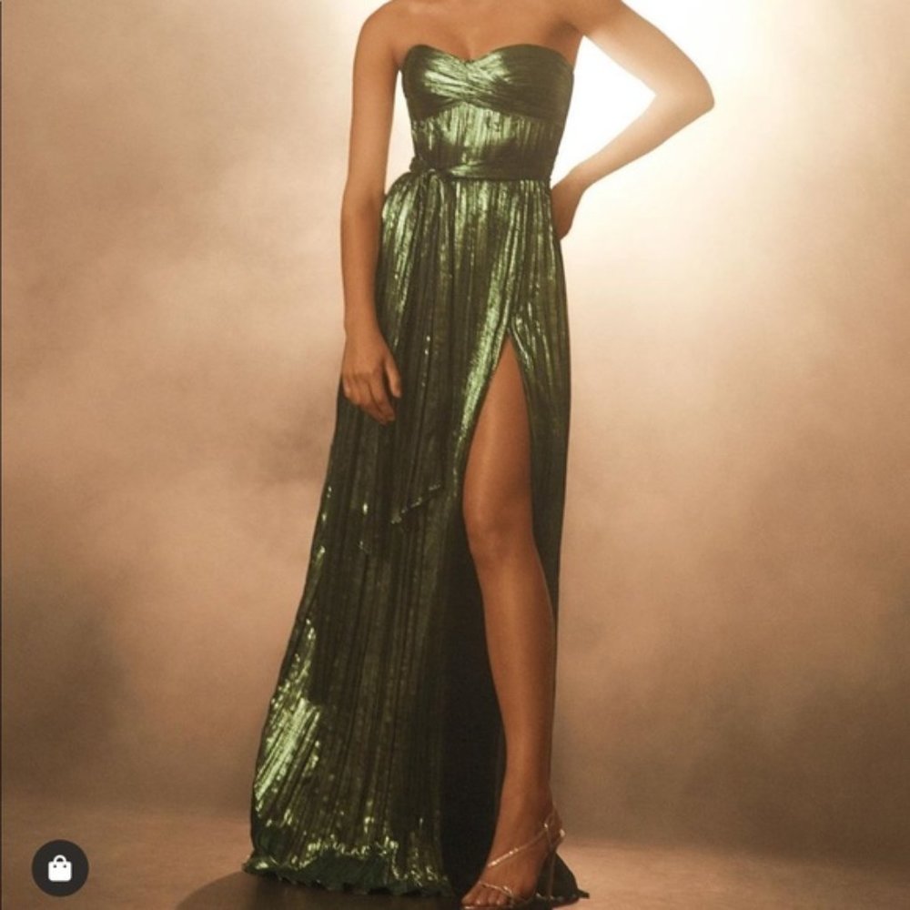 JONATHAN SIMKHAI METALLIC PLISSÉ GOWN